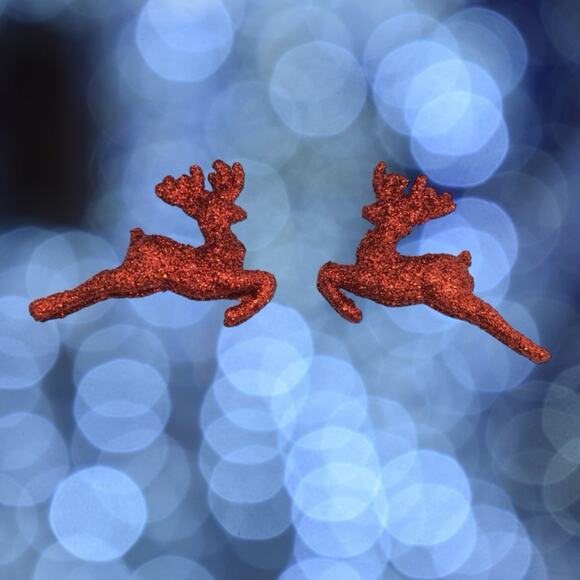 10 Red Reindeer Mini Tree Christmas Tree Ornament Glitter - Picture 3 of 4